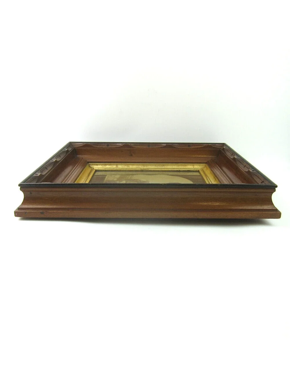 Antique Victorian Deep Picture Frame Carved Wood Gold Gilt Child Photo Glass 16